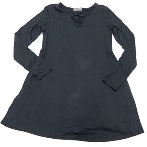 Socialite‎ Dress Womens X-Small Black Caged Neckline Front Tunic Stretch Mini